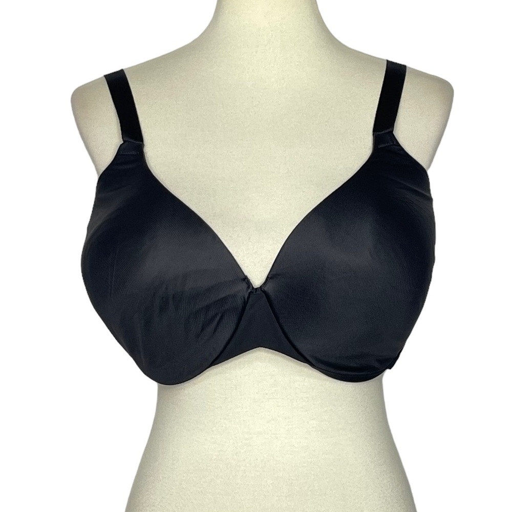 Bali Bra Womens 42DD Black Satin Padded Adjustable Straps Hook Eye Closure